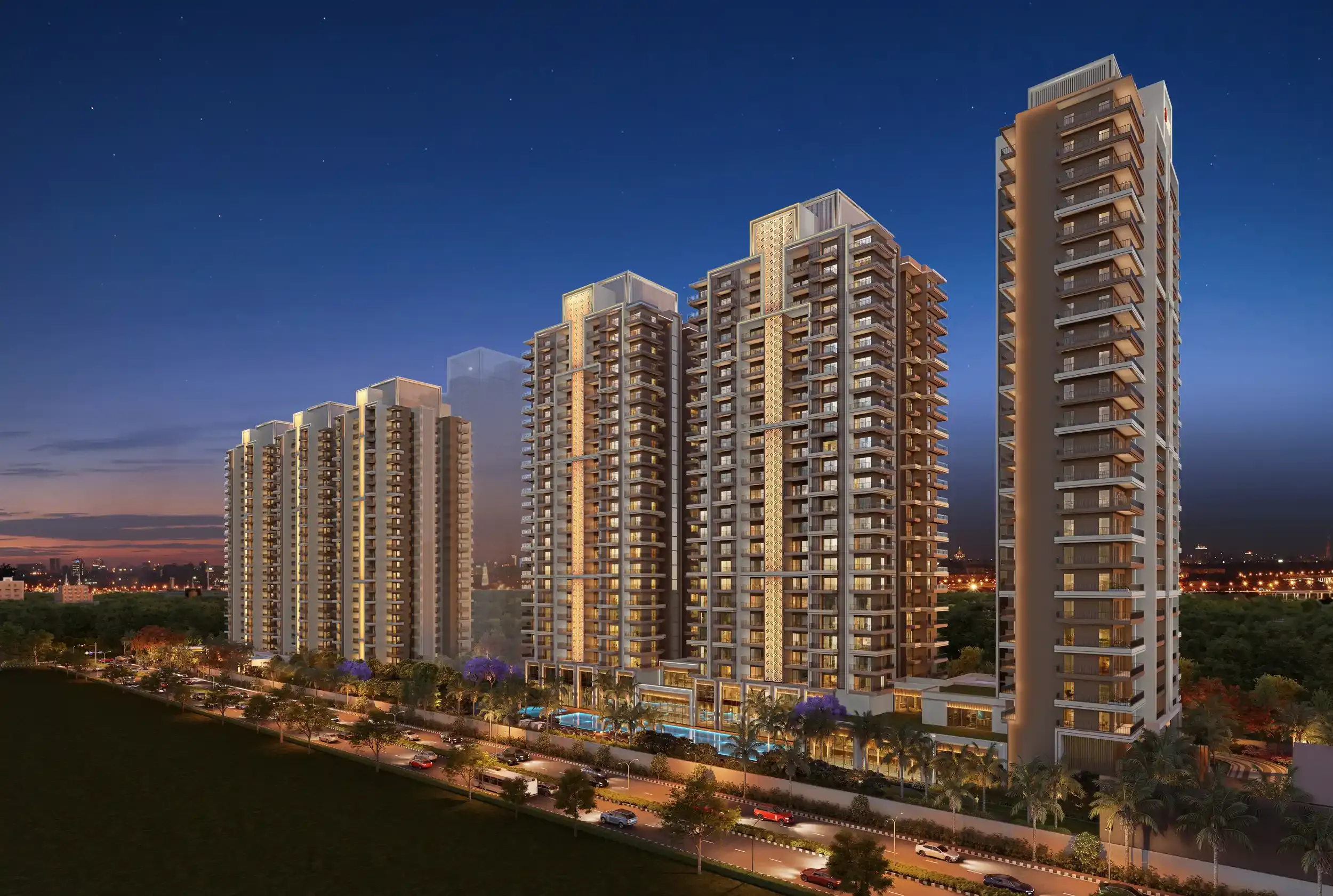 ACE Han'ei, residential towers at dusk, Sector 12, Greater Noida West